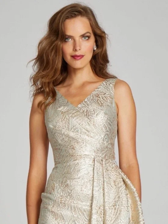 Rickie Freeman for Teri Jon Silver Metallic Brocade Cocktail Dress Size 12 EUC - Picture 2 of 9